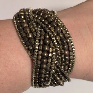 Elegant‎ Gold Metallic Beaded Bohemian Style Cuff Bracelet